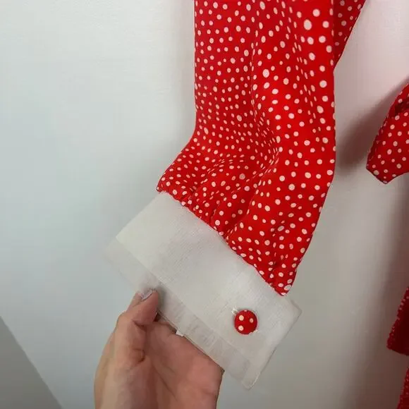 Vintage 80s RARE Valentino Red Polka Dot Wrap Dress - Picture 10 of 11